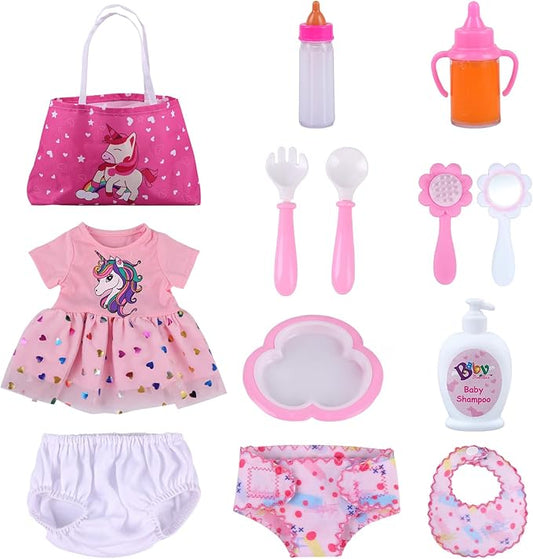 13 PCS Reborn Baby Doll Accessories and Clothes Playset for 17-20 Inch Dolls – Feeding & Caring Set with Diaper Bag, Magic Bottle, Pretend Play Gift for Girls Kids Birthday Christmas