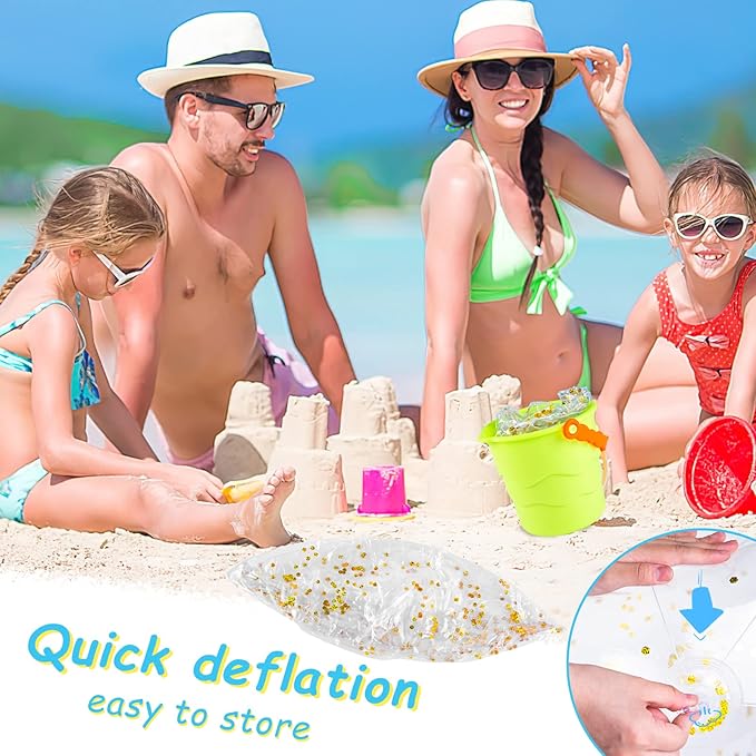 FUTUREPLUSX 16 Inch Glitter Beach Balls, 2PCS Swimming Pool Balls Inflatable Beach Ball with Gold Confetti for Kids Birthday Summer Pool Party