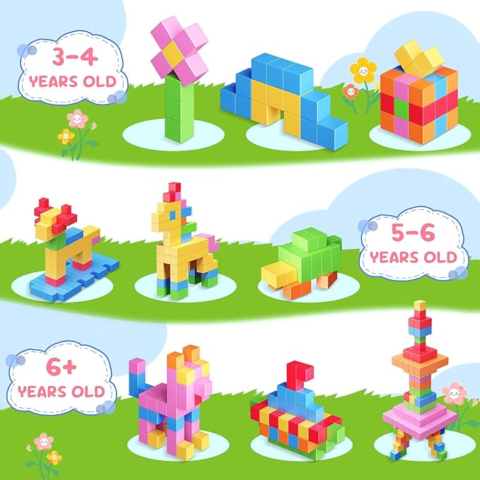 100pcs Magnetic Blocks, Gifts for 3 4 5 6 Year Old, Magnet Building Blocks for Toddlers, Preschool STEM Educational Sensory Montessori Square Toy for 4-8 Boys & Girls