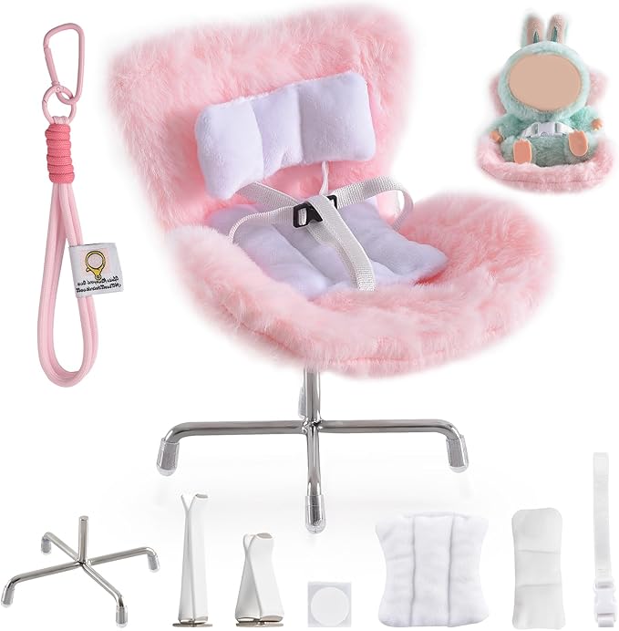 Doll Car Seat Compatible with Bubudoll, Small Seat for 10-17cm Blind Box Toys, Including Air Vent Clip, Desktop Stand, Adjustable Safety Strap, Airflow-Friendly Design, Ideal Car Decor Gifts(Pink)