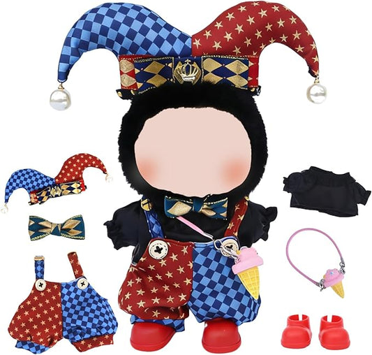 17cm Doll Clothes Sets(No Doll) Joy Clown Outfits Handcrafted Designer Clothing for Circus Carnival Including Clown Suit,Bow Tie,Shoes,Ice-Cream Decoration
