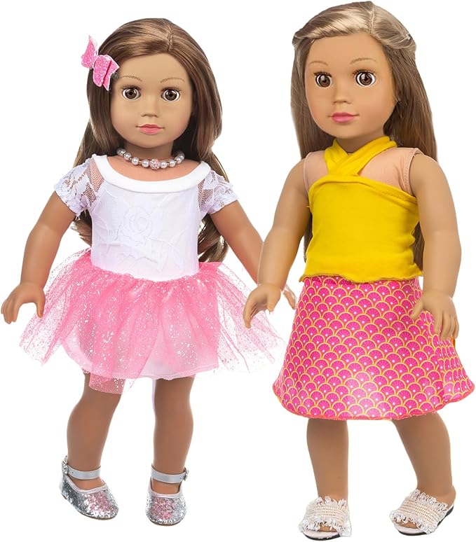 XFEYUE 22 Pcs American 18 inch Doll Clothes Gifts and Accessories, Fit 18 inch Doll - Including 10 Sets of Various Styles Doll Clothes, Hair Clips and Sunglasses Handbags