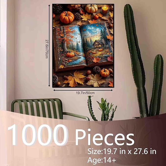 Thanksgiving Jigsaw Puzzle 1000 Pieces Books Theme Puzzles Autumn Fall Puzzle Puzzle Adults Home Decor Gifts Birthday Party Toy for Men Women Living Room Wall Decoration 19.7 x 27.6 in