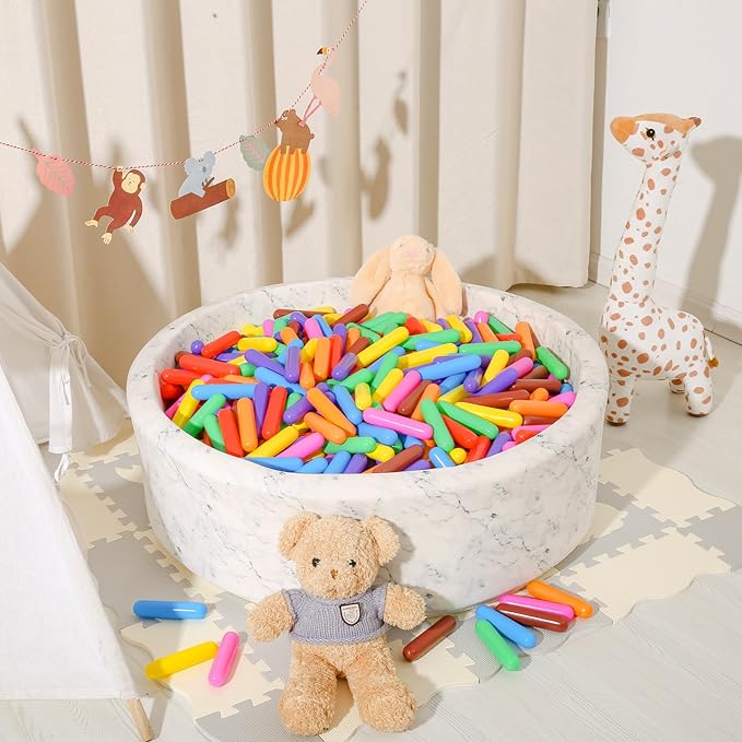 STARBOLO Ball Pit Balls Giant Sprinkles 500pcs Ball Pit Balls Crush Proof Plastic Toy Balls for Toddlers Ball Pits, Ball Pit Play Tent, Baby Pool Water Toys(Rainbow 8 Color;Candy Long Balls)