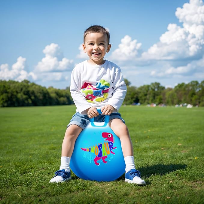 ZOOJOY Hopper Ball for Kids18In Bouncy Balls with Handle, Blue Dinosaur Indoor Outdoor Boys Toys for Active Play with Pump, Easter Basket Stuffers Girls Boys Gifts for 3 4 5 6 7 8Yr Balance Toys