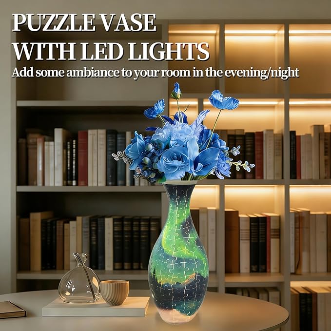 3D Puzzles Vase for Adults, Crafts for Adults, 160 Pieces Plastic DIY Unique Flower Vase with LED Light House Warming Gift Birthday Gifts for Flower Arrangements and Home Decor (Night Light)