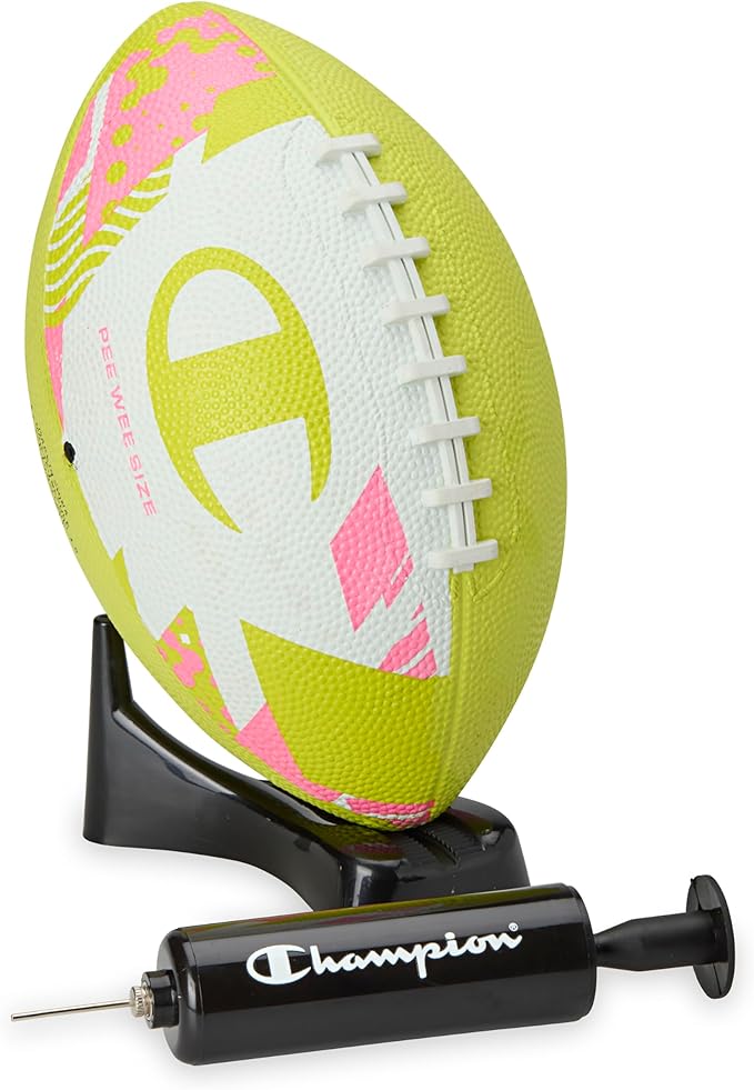 Champion Blitz Football, All-Weather Football, Enhanced Grip, Durable Rubber Cover and Molded Laces, for Outdoor Sports & Training, Includes 6 Ball Pump