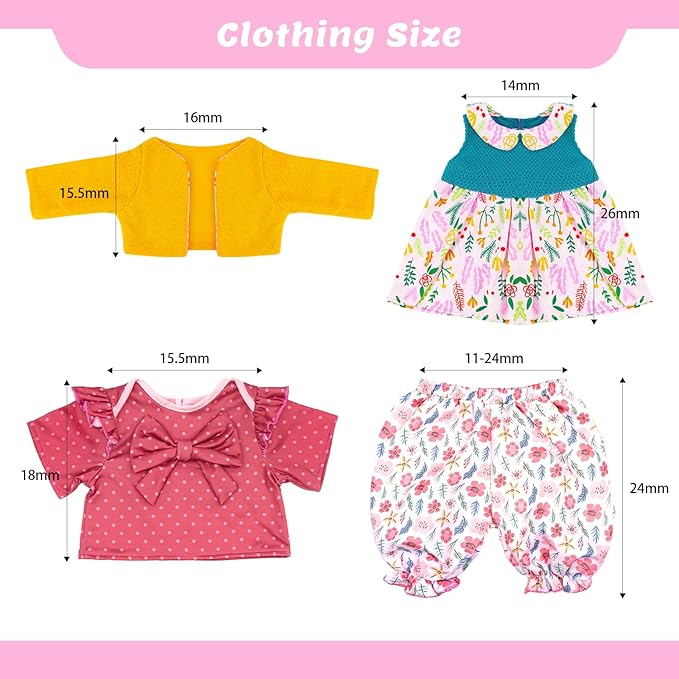 ECORELF Reborn Doll Clothes for 20-22 Inch Dolls, 2 Set 20 Inch Baby Doll Clothes Accessories 7 Pcs Include Dress Coat Outfits, Headbands, Socks, Top and Pants