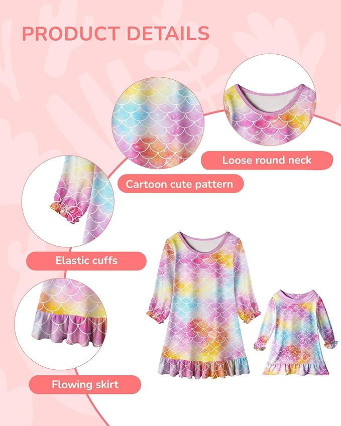 LQSZ Doll and Girl Matching Nightgown Outfit Pajamas Nightie Nightgown for Girls and Dolls Clothes