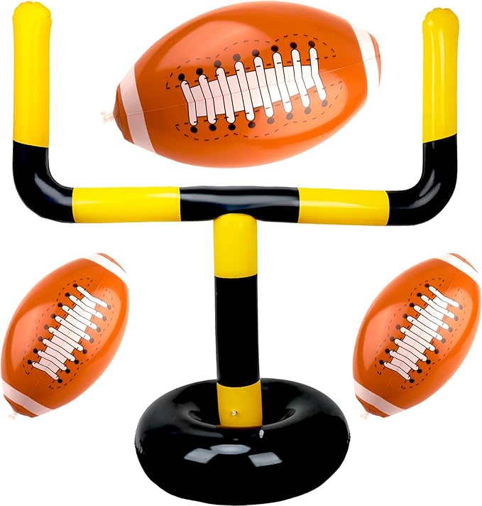 4 Pcs Giant Inflatable Football Set Include 1 Jumbo Blow Up Football Field Goal Post and 3 Pcs Inflatable Footballs for Outdoor Fun Practice