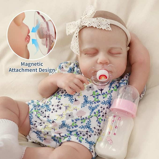 SCOM 20-Inch Realistic Reborn Baby Doll - Lifelike Vinyl Baby Girl with Full Soft Body, Washable & Poseable, Real Life 7-Piece Accessory Set - Safe Gift for Kids Ages 3+ in Birthday/Christmas