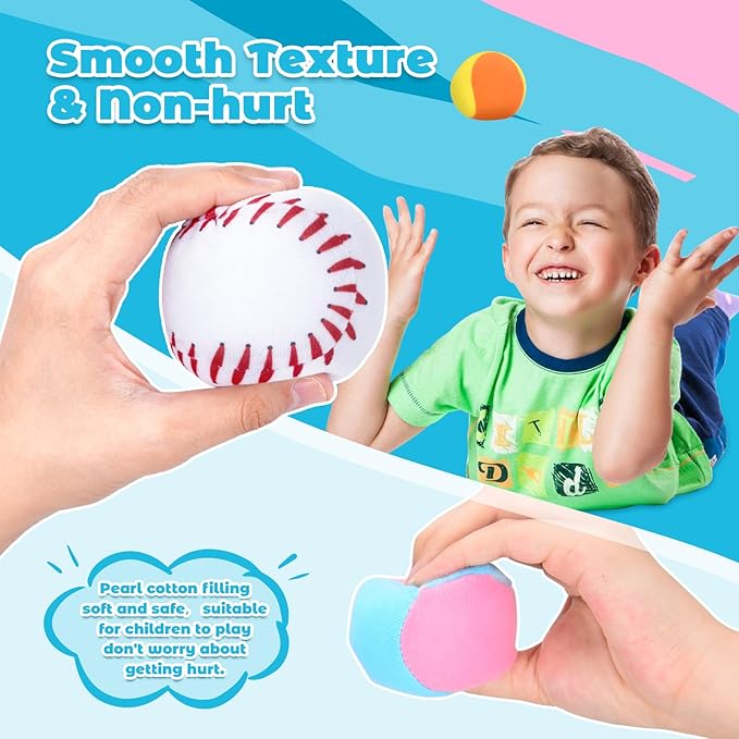 Teamaze 12 Replacement Velcro Sticky Balls in 2 Materials Hook and Loop Balls for Toss and Catch Sports Games Hook and Loop Set Refill Soft