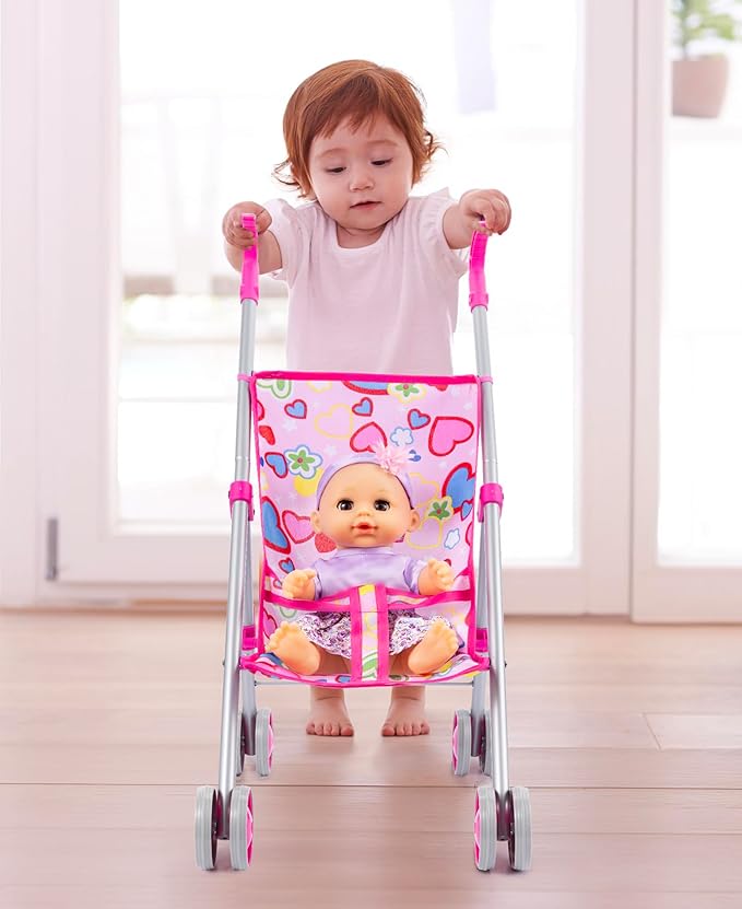 GAGAKU Baby Doll Stroller Playset with 12-inch Doll & Accessories, Foldable Lightweight Toy Stroller for Toddler Girls Kids Ages 1-6, 12" Baby Doll and Accessories Included