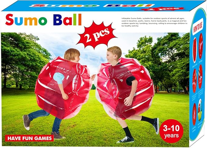 ZHUYNXIR 2 PC Sumo Balls for Kids, Kids Bumper Bounce Balls, Kid Sumo Balls, Lawn Game Ball for Child Outdoor Team Gaming Play, 24 inch, red+red.