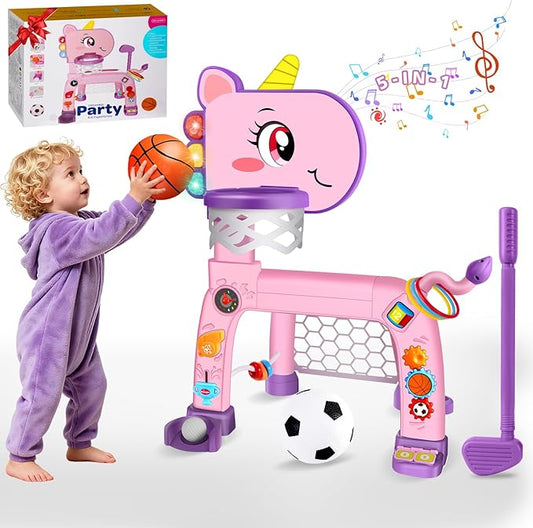 Toddler Basketball Hoop & Soccer Goal: Toys for 1 2 3 Year Old Boys Girls Kids Sports Activity with Light Sound Music Montessori Toys for Baby 12-18 Months | Birthday Gifts for Ages 1-3