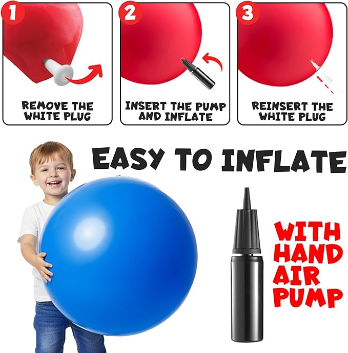 Jumbo 18-Inch Playground Balls (2 Pack, Red & Blue) - Giant Large Inflatable Rubber Kickball for Kids and Toddlers, Boys & Girls Backyard, Sports, Gym, Recess, Indoor & Outdoor Games w/Pump