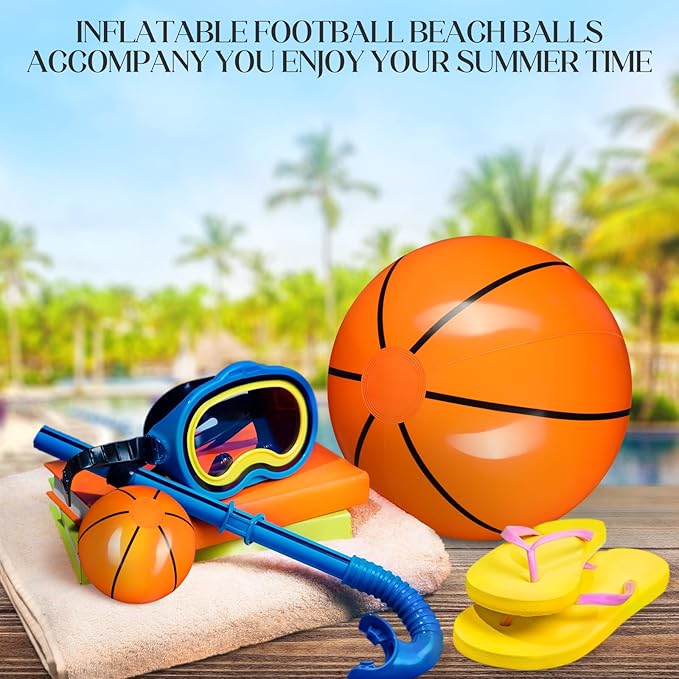 Sratte 20 Pcs Inflatable Beach Balls Bulk, Multiple Sizes Summer Swimming Pool Balls for Adults Hawaii Luau Party Supplies(Orange,Basketball)