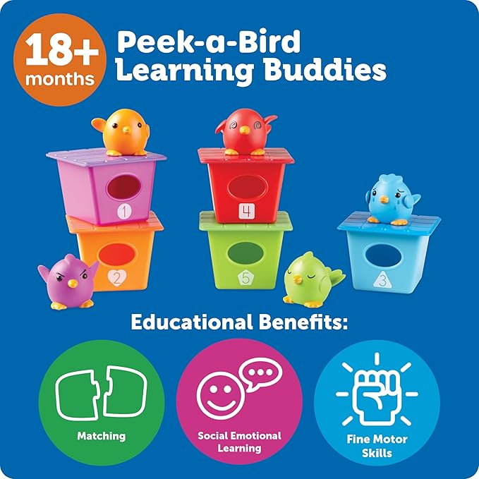 Learning Resources Peek-a-Bird Learning Buddies - 15 Pieces, Age 18 Months+ Toddler Activities, Preschool Toys, Educational Color Teaching