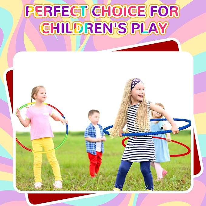 Sratte 12 Pcs Toy Hoop for Kid - Detachable & Adjustable Colored Hoop Exercise Ring Plastic Circle for Kid, Teen Gymnastics, Dog Agility Equipment, Require Self Assembly(Classic Color, 28 Inch)