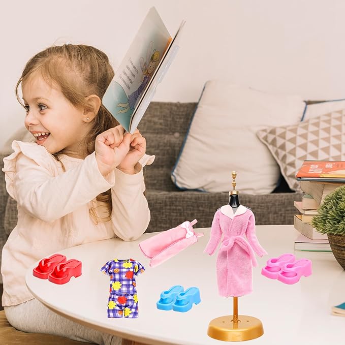 23 Pcs Doll Clothes and Accessories Including 6 Sets Bathrobes Pajamas, Towels, Headband, 3 Slippers and 8 Toiletries Accessories for 11.5 inch Girl Doll