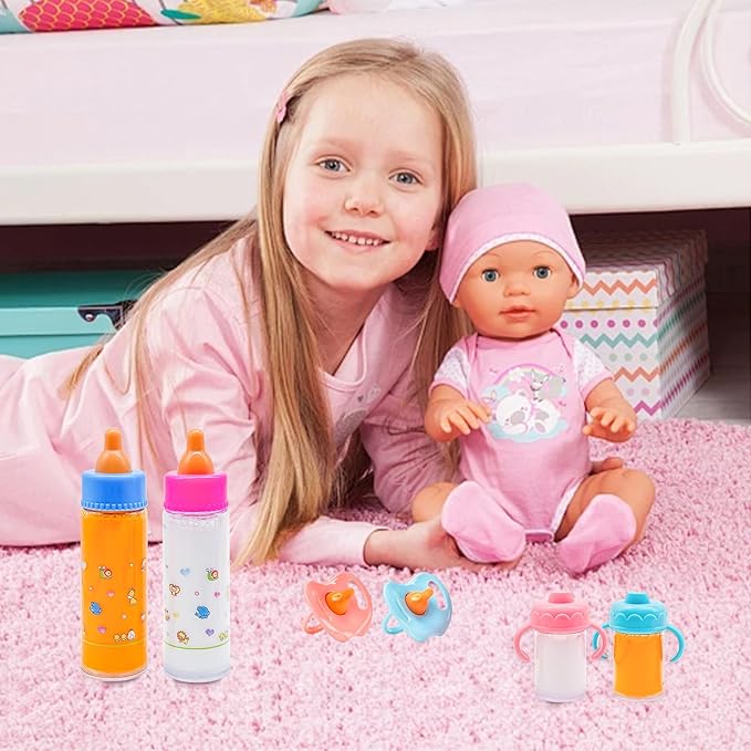 13 PCS Baby Doll Accessories Magic Bottle Set,Doll Feeding Set with Package,Pretend Play Feeding Toys for Kids,Girls,Party,Gift