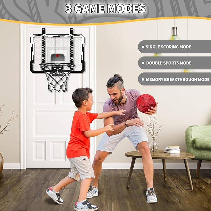 QDRAGON Mini Basketball Hoop, Over The Door Indoor, with 3 Balls/Inflator/Breakaway Rim, Basketball Toy Gifts for Kids and Adults, Suit for Bedroom/Office/Outdoor