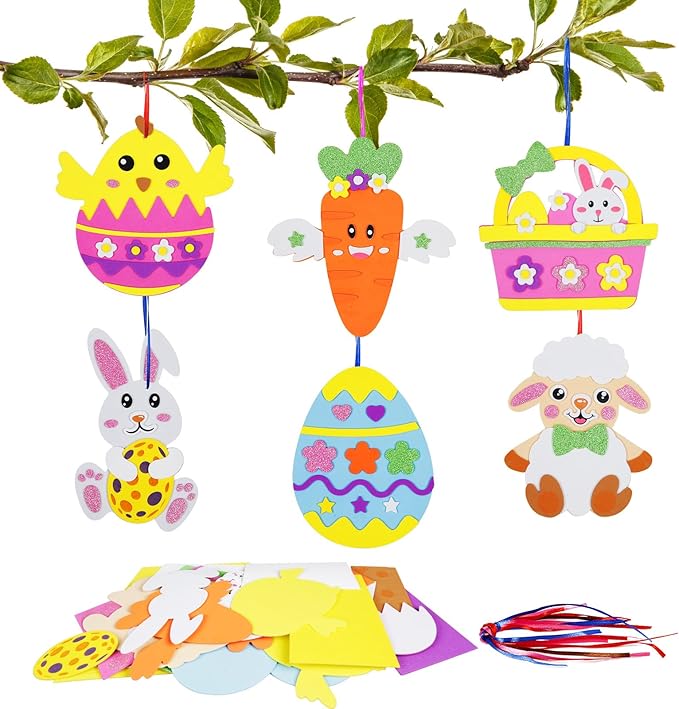 Fennoral 12 Pack Easter Craft Kit for Kids Make Your Own Easter Arts and Crafts DIY Foam Stickers Ornaments Bulk for School Classroom Activity Party Supplies Home Decorations Gift