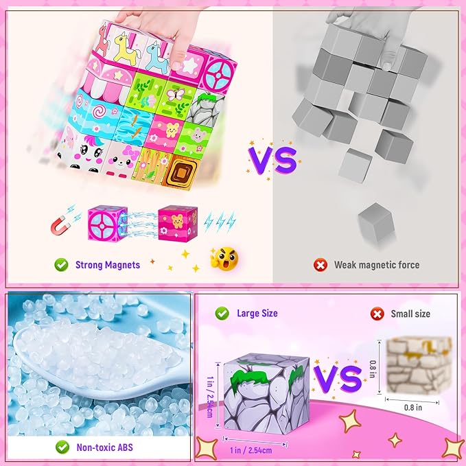 Magnetic Blocks, Magnetic Building Blocks,STEM Constructions Magnet Blocks for Kids, Boys and Girls Age 3+ Years Old, Building Toys Gifts for Kids 84PCS 1" Large Size