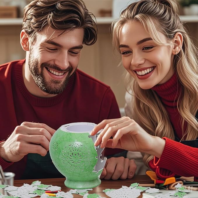 3D Puzzles Vase for Adults, 200 Pieces Plastic DIY Unique Flower Vase with LED Light House Warming Gift Birthday Gifts for Flower Arrangements and Home Decor (C- Mint Jade)