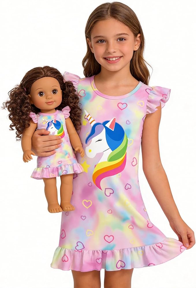 LQSZ Doll and Girl Matching Nightgown Outfit Pajamas Nightie Nightgown for Girls and Dolls Clothes