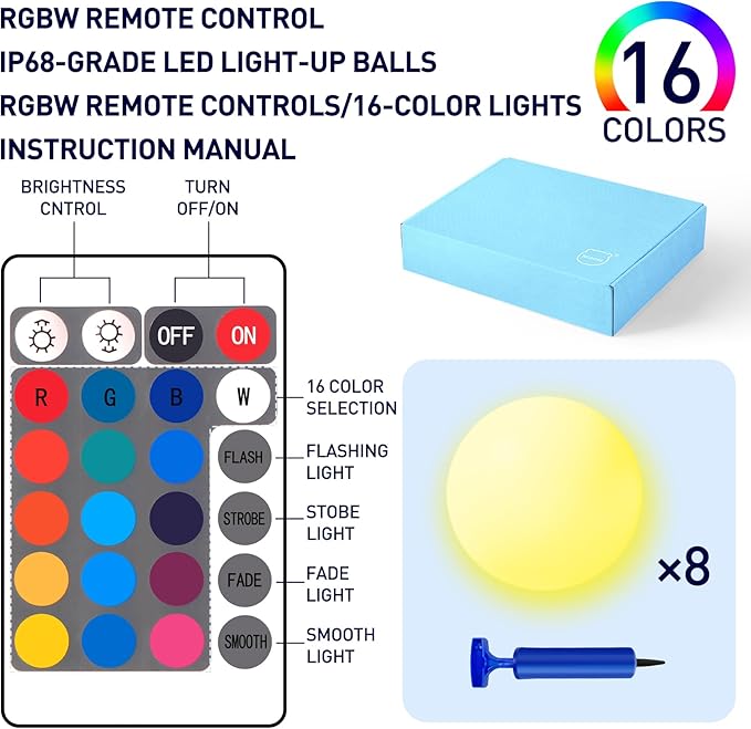 MIAOKE Pool Toys 16 Inch 8 Pack- 16 Lighting and 4 Modes LED Beach Ball with Remote Control,Suitable for Pool Games Night Summer Pool Party,Outdoor Everybody Family Games