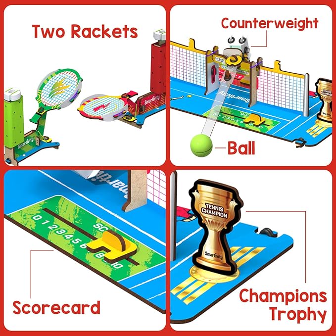 Smartivity DIY Tabletop Tennis - Pickleball Game for Kids 6 to 12, 2 Player STEM Toy with Mechanical Rackets & Scoreboard, Christmas, Birthday Gift for Boys & Girls Age 6, 7, 8, 9, 10, 11, 12 Years