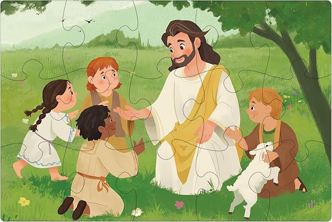 Bible Puzzles Kids, 4-in-1 Wooden Puzzles in Box, Religious Christian Toys for Toddlers, Christmas Puzzle for Kids, Jesus Walks on Water | Jesus with Children | Lost Lamb (New Testament)