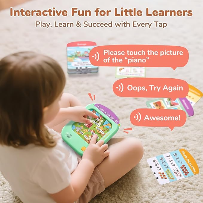 JoyCat Kids Learning Tablet, Phonics Talking Flash Cards, Learn to Read with 156 Pages, 40+ Themes, 600+ Words, 100+ Interactive Games, Screen-Free Toddler Learning Toys Gifts for 2-6 Year Old