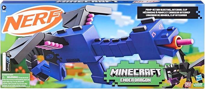 NERF Minecraft Ender Dragon Blaster, 4-Dart Internal Clip, 12 NERF Elite Foam Darts, Design Inspired by Mob in The Game