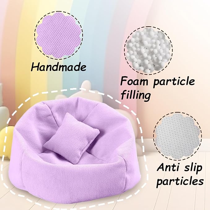 Handmade Bean Bag Chair for Doll Sofa Seat, Mini Sofa Suitable for 17 CM Dolls, Practical Accessories Suitable for Blind Box Enthusiasts and Collectors (Green)