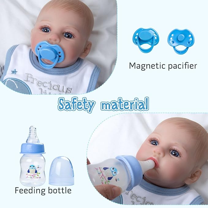 17-20-22 Inch Reborn Silicone Baby Doll Clothes Boy Reborn Clothes Baby Doll Accessories Set 12-Pieces Elephant Outfits+Bassinet +Soft Diapers and Feeding Accessory