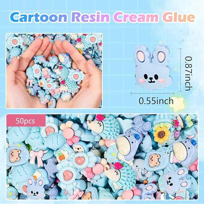 50PCS Blue Series Cartoon Resin Mystery Blind Bag – Mini Cute Figures for Kids Crafts, Tiny Random Toy Charms, DIY Phone Case Decorations, Surprise Collectible Resin Miniatures Variety Pack