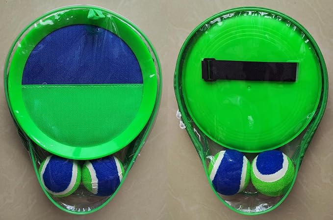 AppleRound Toss and Catch Velcro Ball Set (Hook and Loop), Kids Outdoor Games, Beach Toys, Backyard Sports, Paddle Ball Games (Pack of 4 Paddles and 4 Balls)