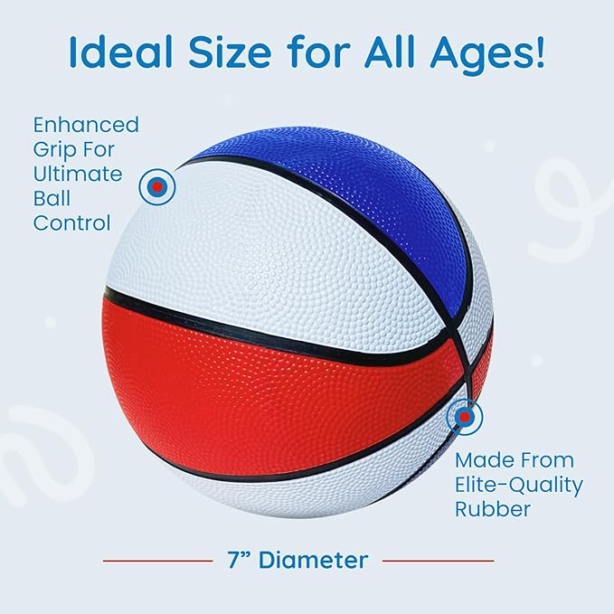 Botabee Red, White and Blue Mini Basketball Set Basketball Arcade Games - Size 3, 7” Junior Basketballs Suitable for Indoors, Outdoors and Arcade Basket Ball - 3 Pack