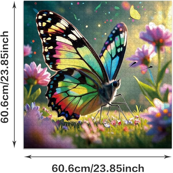 Jigsaw Puzzles for Adults 1024 Pieces - Challenging Fun Puzzles Stunning Art Wall Decor, Gift for Adult Puzzle Lovers, Family Game, Butterfly Between Flowers