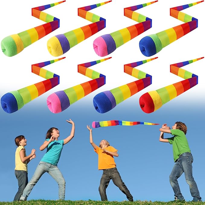 Leyndo 8 Pcs 26 Inch Throw and Catch Balls with Rainbow Tail, Fun Colorful Sports Comet Balls Playground Toys for School Classroom Beach Outdoor Camping Healthy and Fun Games (Mixed Color)