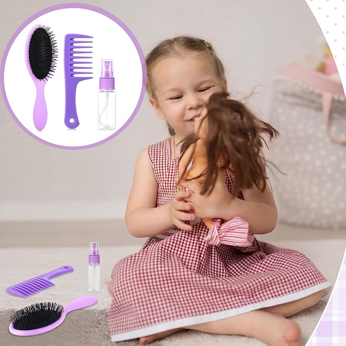 Civaner 3 Pieces Doll Wig Brush Set with Spray Bottle, Comb and Styling Accessories for 18 Inch Dolls (Purple)