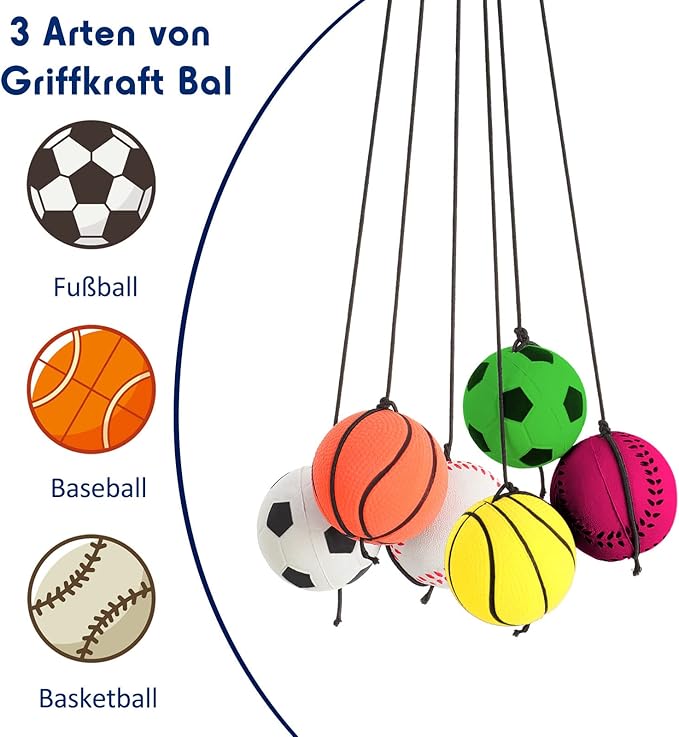 Skylety 6 Pcs Wrist Return Ball on a String 2.48 Inch Rebound Sport Balls with Elastic Strap Soccer Basketball Baseball Practice Party Favors Wrist Exercise and Fun Play for Kids Adults