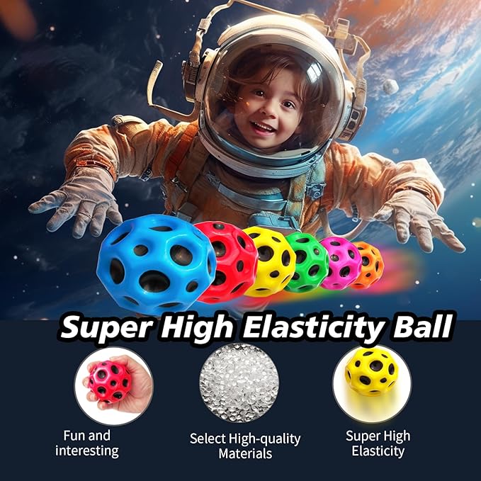 6 Pack Astro Jump Ball, Multicolored Spaceballs, Super High Bouncing Lightweight for Children, Bouncy Balls, Jumping Toy for Stress Relief
