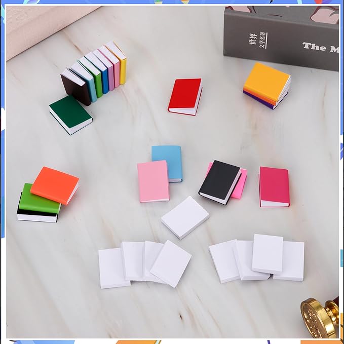 Draupnir 50 Pcs Book Miniatures, 40 Colorful Miniature Books und 10 Miniature White Book, 1:12 Scale Miniatures Books Tiny Christmas for Dollhouse Crafts Bookshelf Decoration
