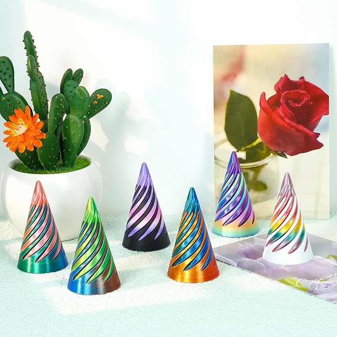 6PCS Impossible Cone,3D Printed Spiral Cone Fidget Toys,Impossible Pyramid Passthrough Sculpture,Stress Relieving Toys for Adults and Kids,Stocking Filler White Elephant Gifts (6 Colors)