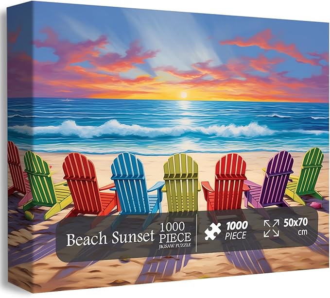 Beach Puzzles for Adults 1000 Pieces and up, PICKFORU Colorful Puzzle Collection Lounge Chair Beach Scene, Summer Puzzle as Home Decor