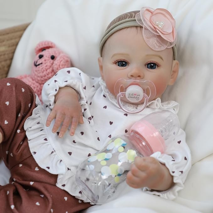 KSBD Reborn Baby Dolls - 18 Inch Realistic Baby Doll Girl, Real Life Baby Dolls with Cute Soft Vinyl Body, Real Baby Doll Newborn Lifelike Baby Gift with Accessories for 3+ Years Old Kids