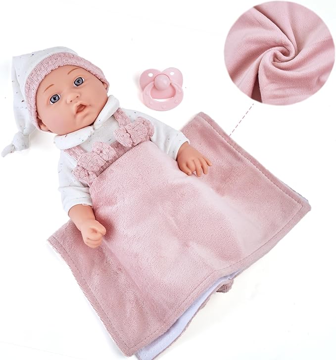Enjoyin 12 Inch Baby Doll Playset for Toddlers Girl - Doll Accessories with Pink Clothes, Pacifier, Feeding Bottle& Soft Blanket, for Girls Ages 3 and Up